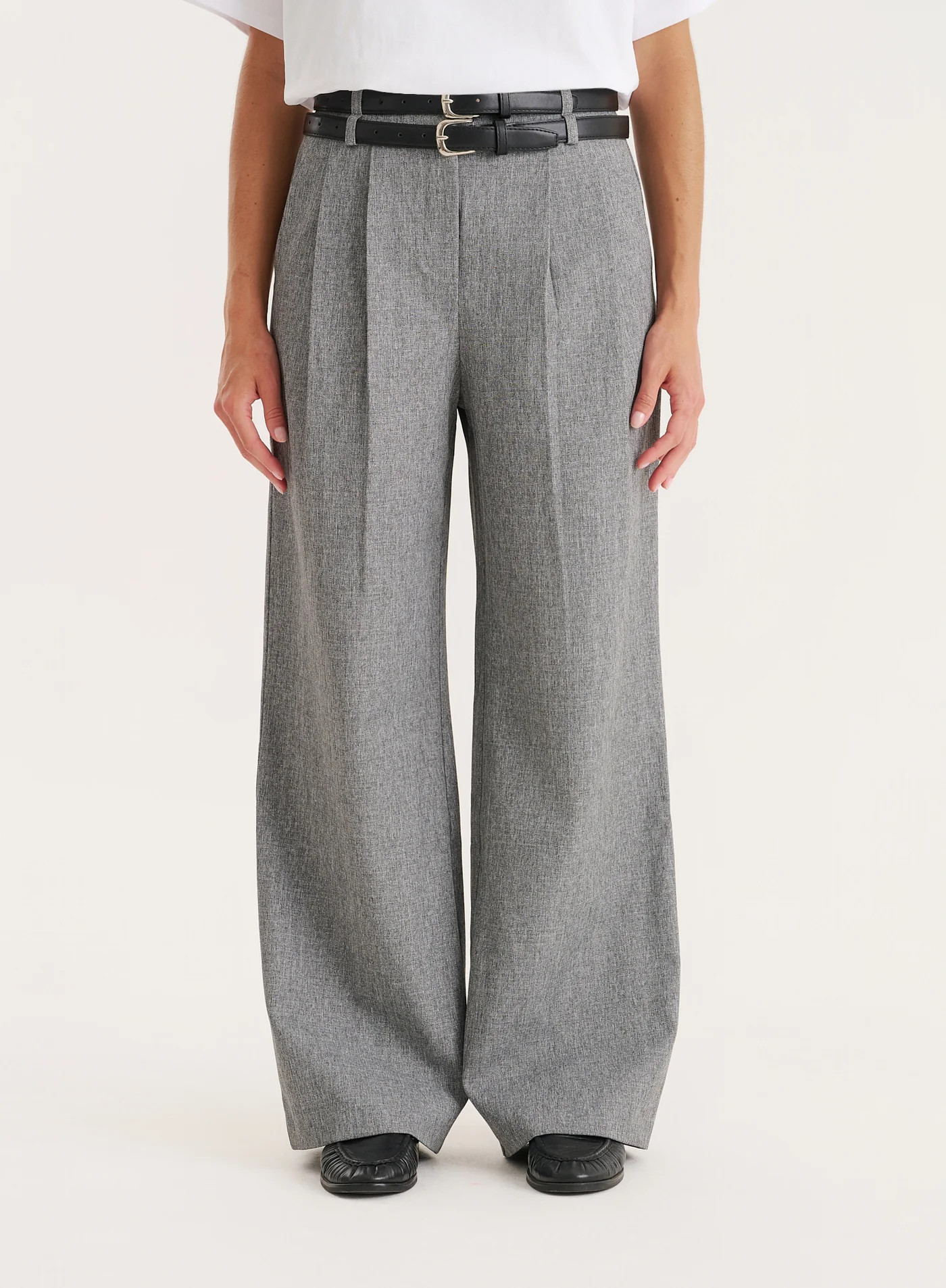 Grey Belted Tailored Wide Leg Trouser-Mira | 4th & Reckless