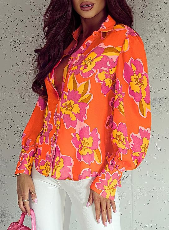 EVALESS Womens Tops Button Down Shirts Print Long Sleeve Blouses for Women Fashion 2024 | Amazon (US)