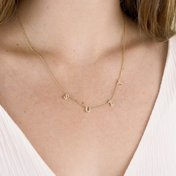 Mother's Day Gift - Pavé Letter Necklace - Mother Necklace - Custom Name Necklace - Pavé Initia... | Etsy (US)