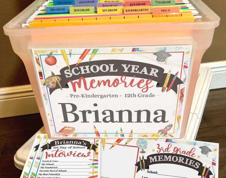 Set of 3 Names- Personalized School Memory Box Printable Kit, DIY School Keepsake, School Memory ... | Etsy (US)