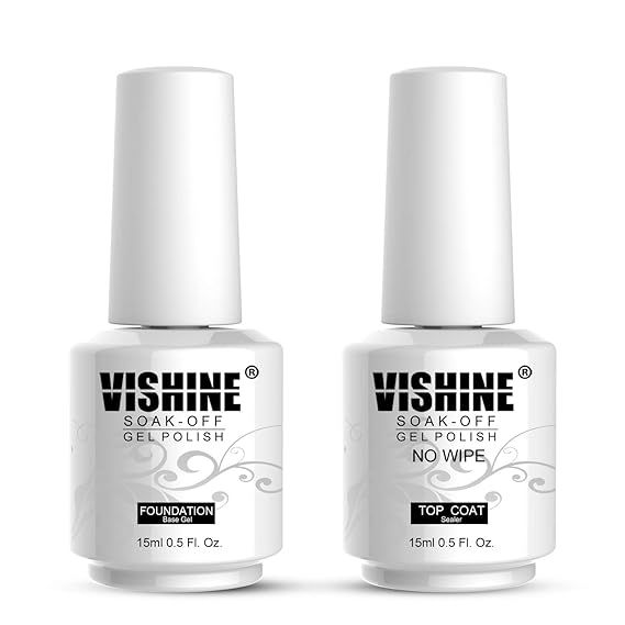 Vishine 15ml No Wipe Top Coat Base Coat Gel Nail Polish Soak off UV LED Drying Long Lasting Shiny... | Amazon (US)