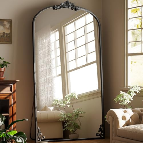 Easly Arched Full Length Mirror, 44"x 72" Large Full Body Mirror with Vintage Carved Metal Frame for HomeDecor, Oversized Floor Mirror for Wall for Bedroom, Living Room, Cloakroom, Black, Retro Style | Amazon (US)