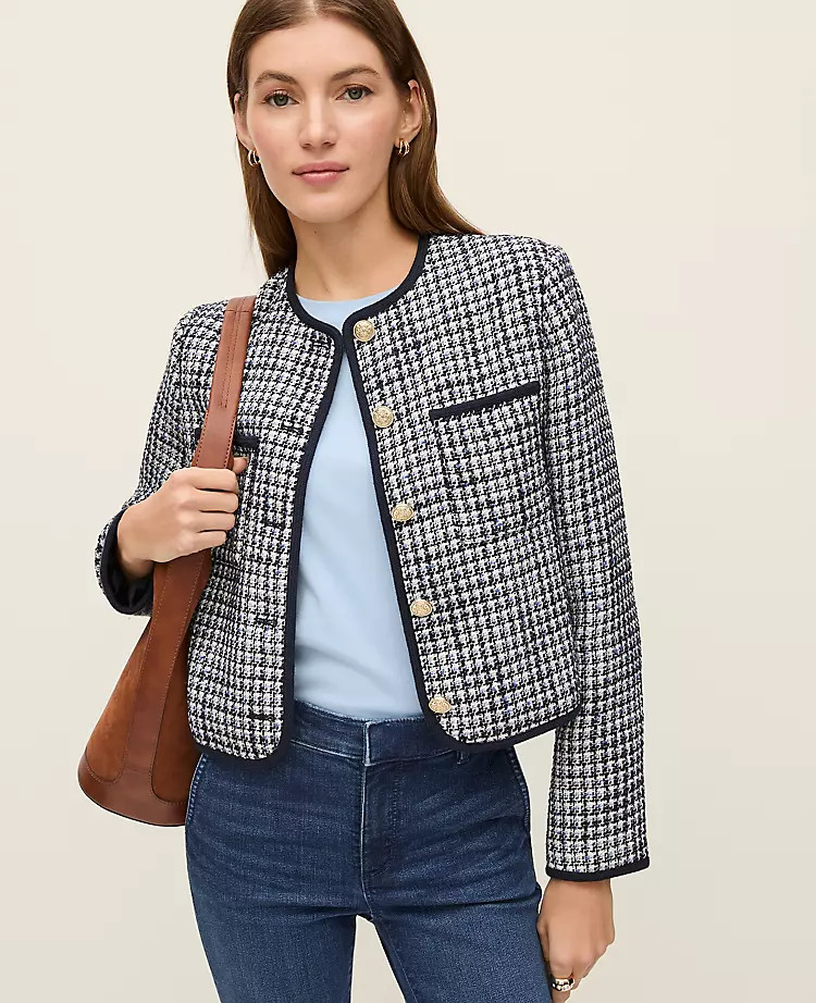 Petite Weekend Tweed Crew Neck Jacket | Ann Taylor
