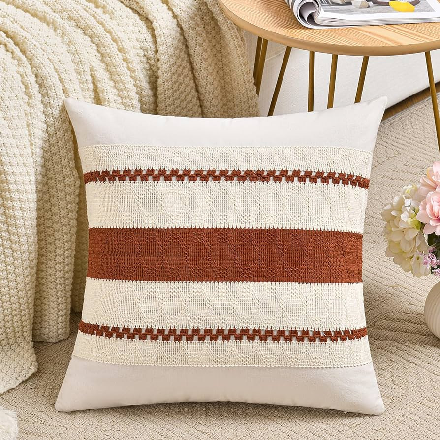 Fancy Homi Set of 1 Rust Boho Decorative Throw Pillow Covers 20x20 Inch for Couch Bed Sofa, Aesth... | Amazon (US)