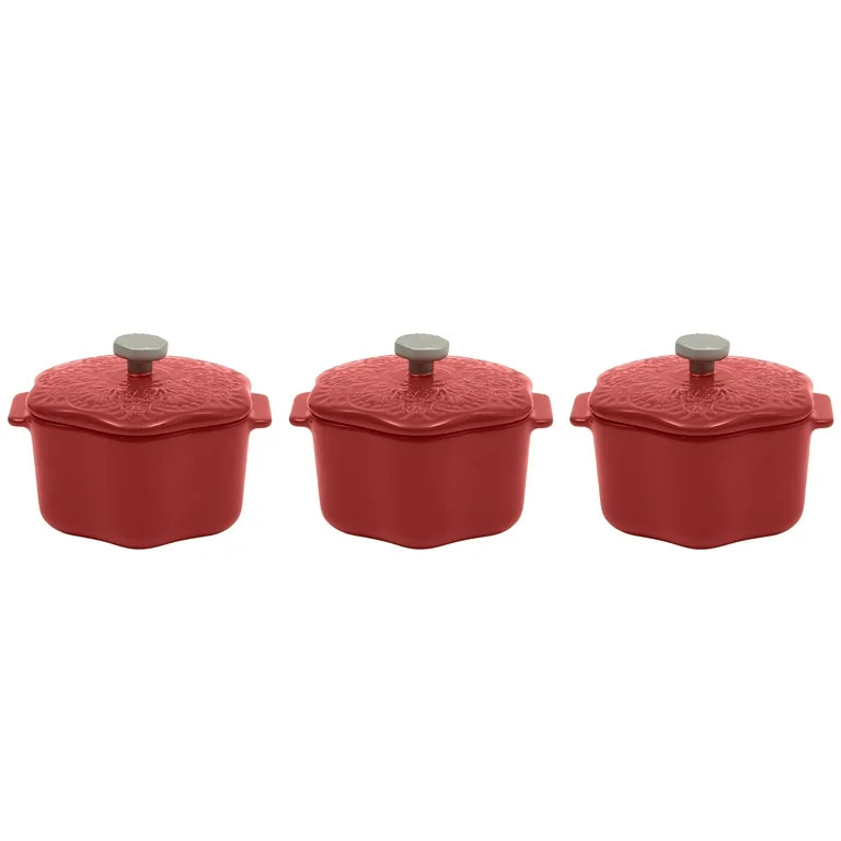 The Pioneer Woman Stoneware 2 Cup Snowflake Cocotte with Lid, Red, Set of 3 | Walmart (US)