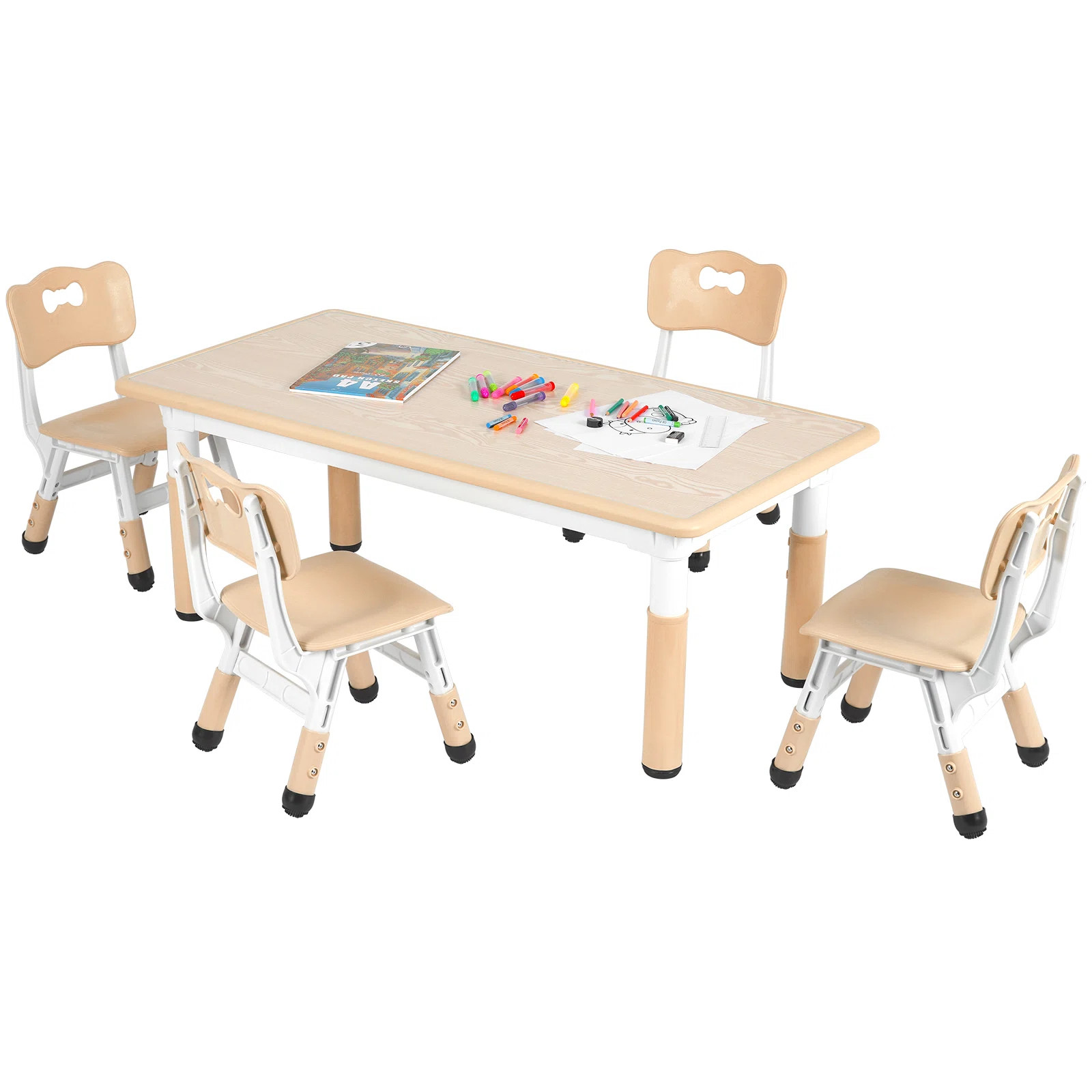 Kids Table and 4 Chair Set, Height Adjustable Toddler Table and Chair Set, Non-Slip Legs, Graffit... | Wayfair North America