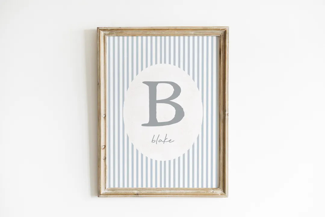 Personalized Vintage Blue Nursery Monogram Name Art Print Vintage Art Blue Nursery Art Printed an... | Etsy (US)