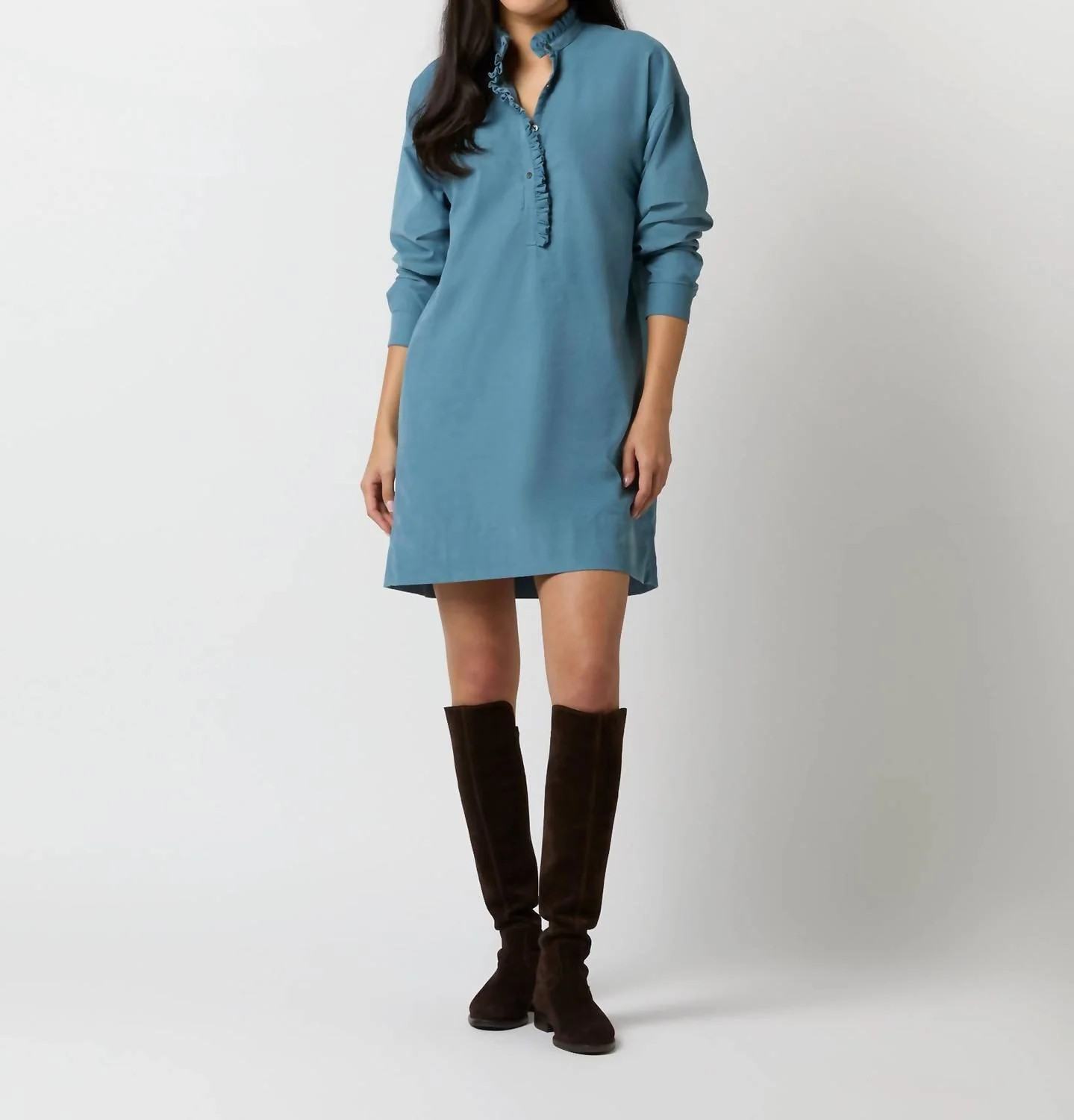 Nicky Popover Shirtdress In Steel Blue Stretch Cord | Shop Simon
