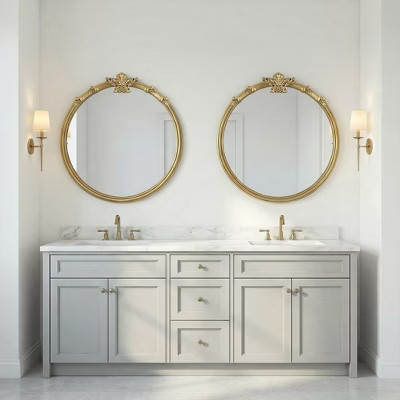 Spassway 2PCS Vintage Gold Ornate Baroque Decorative Mirrors Round Wall Mounted Mirror for Bathroom Entryway Fireplace Living Room or Wall Decor | Target