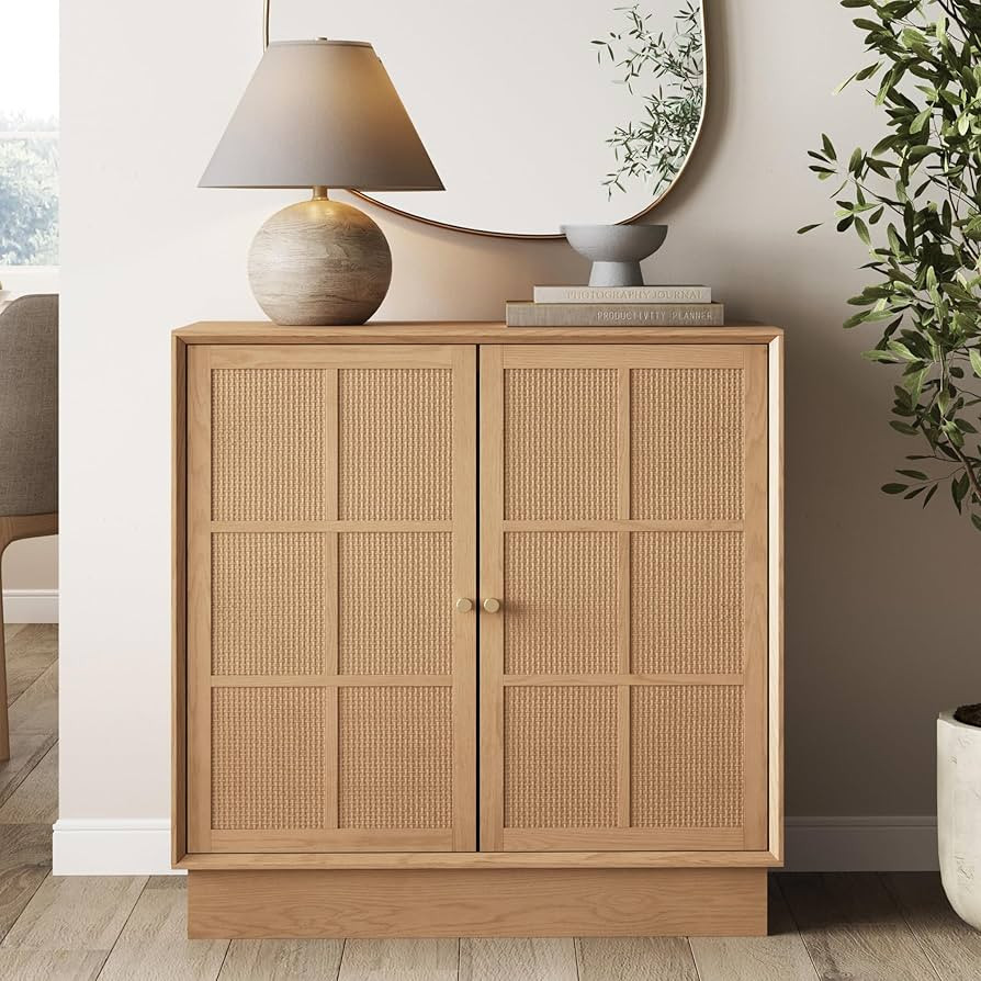 Nathan James Elise Modern Coastal Storage Cabinet, Oak TV Cabinet Stand or Rattan Storage Cabinet... | Amazon (US)