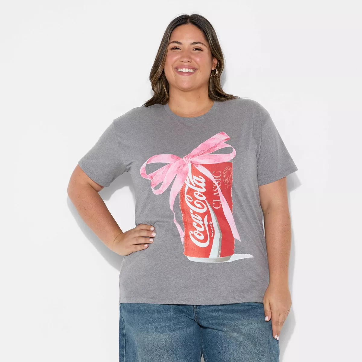 Women's Coca-Cola Bow Short Sleeve Graphic T-Shirt - Gray | Target
