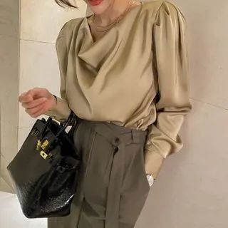 Cowl-Neck Satin Blouse | YesStyle Global