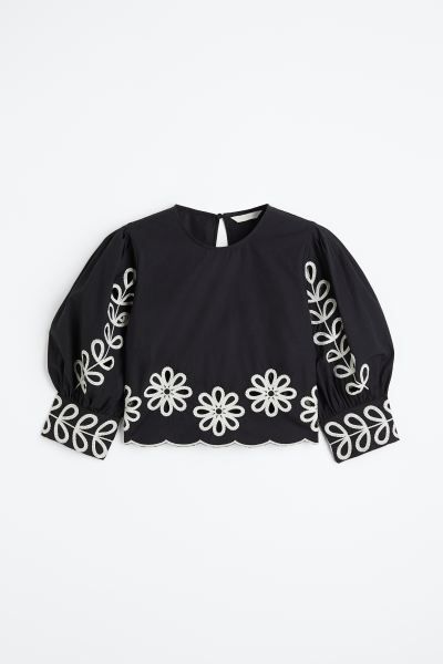 Puff-sleeved Embroidered Blouse | H&M (US)