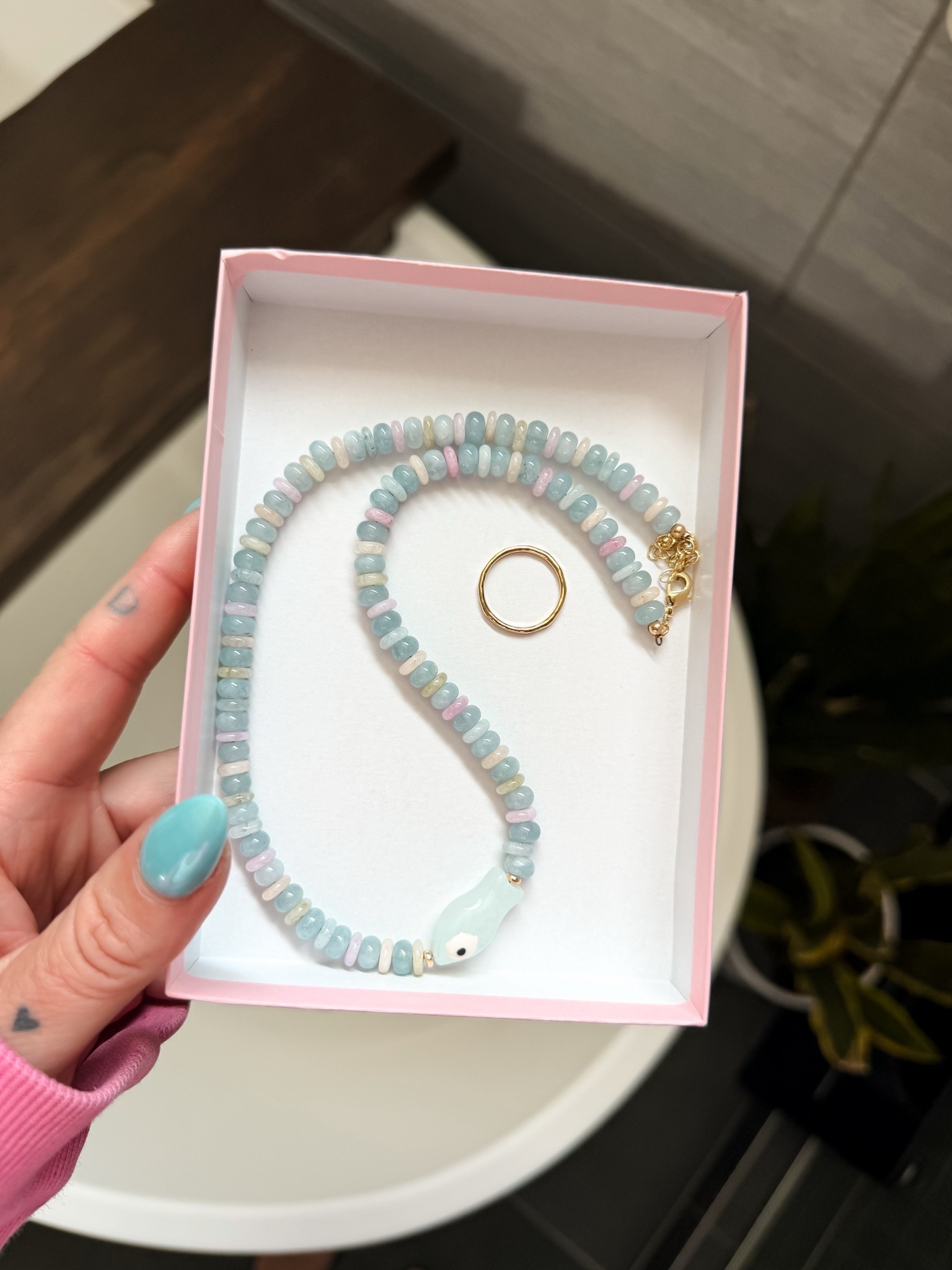 New from Katie Dean jewelry 
Iconic trendy sardine fish necklace with glass beads statement necklace and chunky jewelry