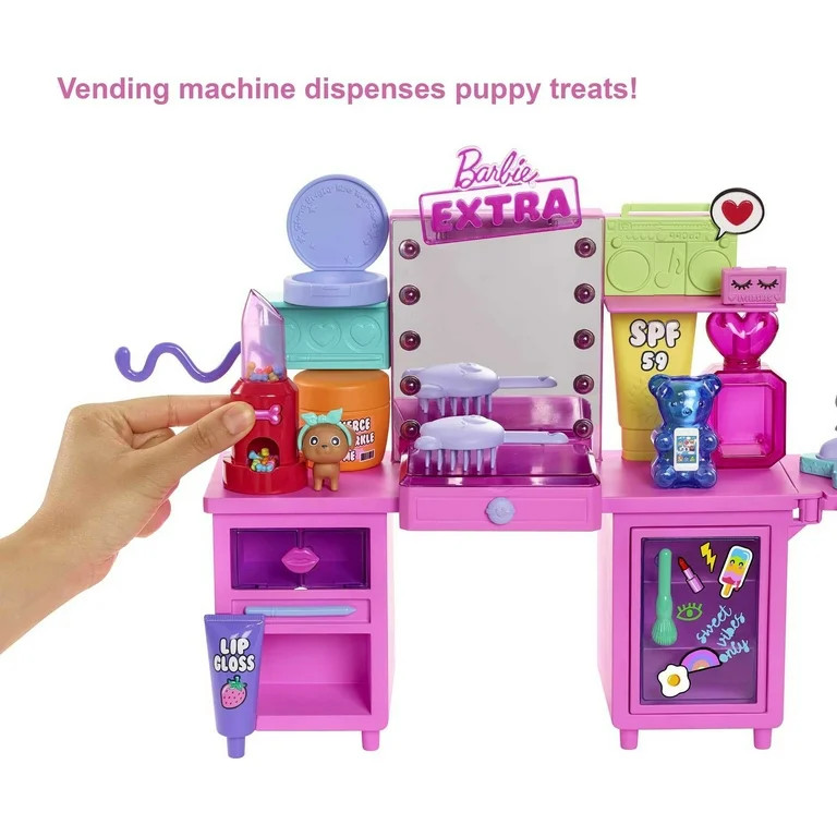 Barbie Extra Fashion Doll and Vanity Playset with 45+ Accessories, Vanity and Puppy | Walmart (US)