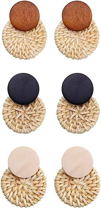 TenFit 3 Pairs Rattan Earrings For Women Girl Vacation Handmade Straw Wicker Braid Drop Dangle Ea... | Amazon (US)