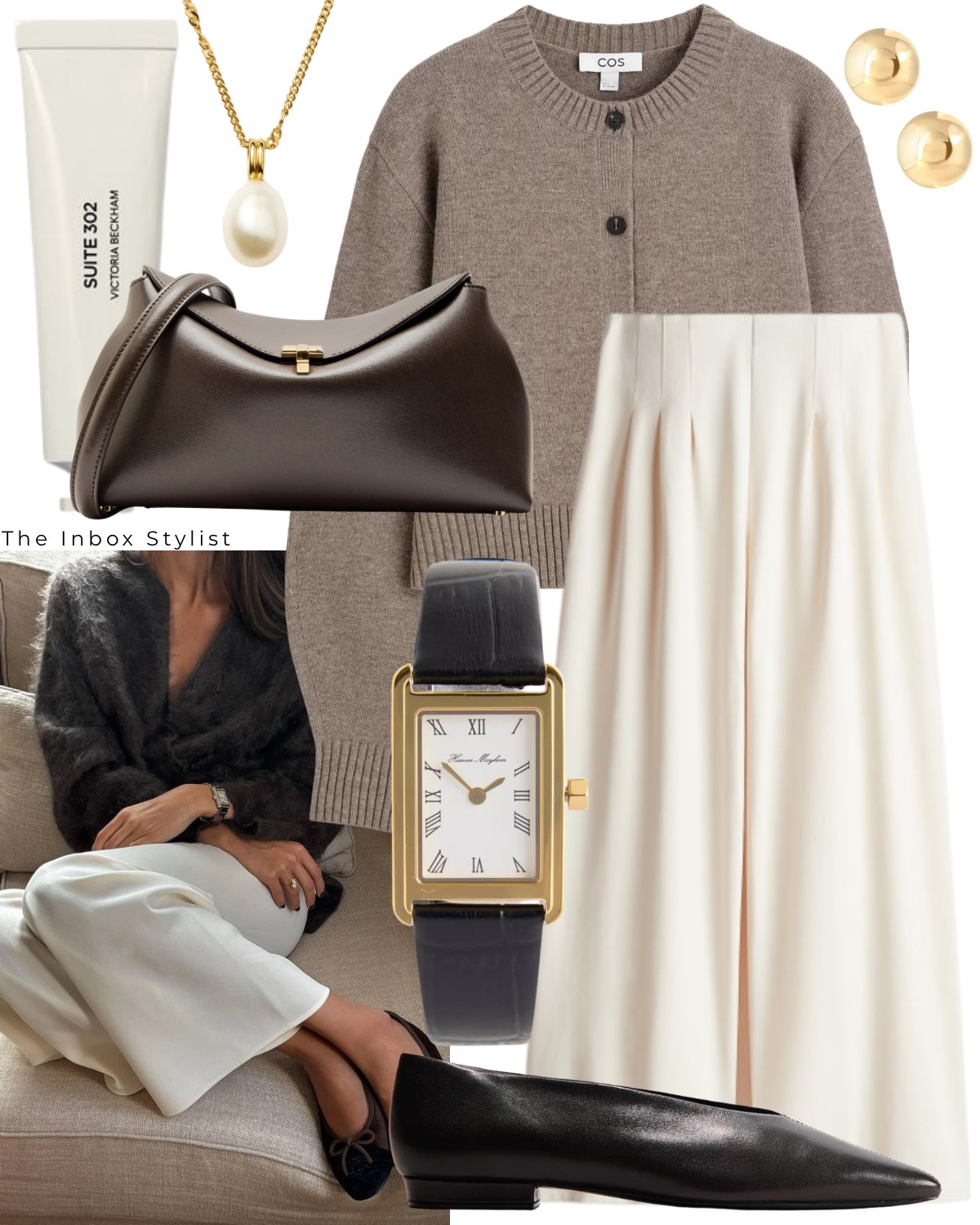 Tailored yet feminine - perfection!

Including brown knit cardigan, white loose tailored trousers, brown leather handbag, black strap gold watch, pearl necklace, gold stud earrings, hand cream, leather ballet flats  

#LTKuk #LTKspring #LTKstyletip