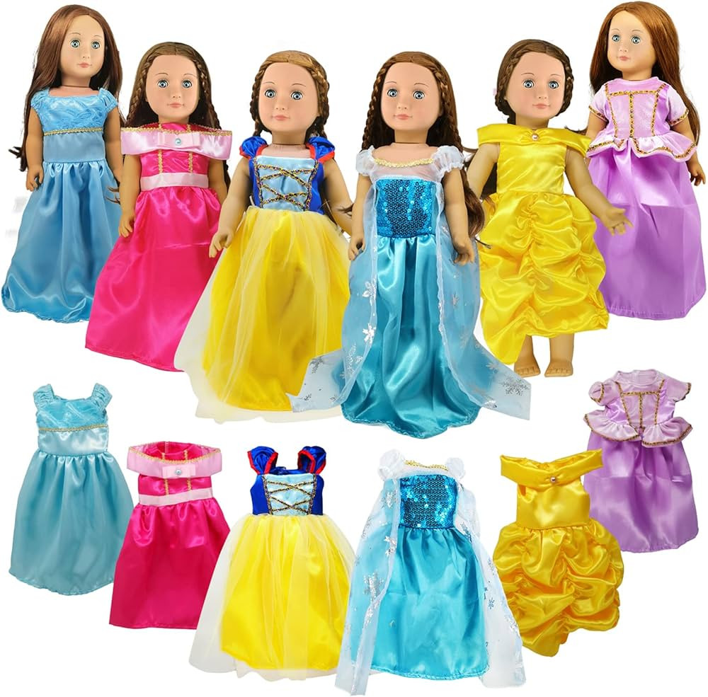 18 inch Doll Clothes ,6Pcs Princess Costume Include Bella,Cinderella,Snow White,Rapunzel,Princess... | Amazon (US)