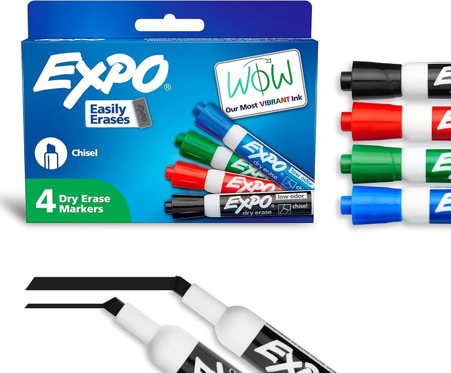 EXPO Dry Erase Markers, Low Odor Ink, Assorted Colors, Chisel Tip, 4 Count - Whiteboard, Calendar... | Amazon (US)