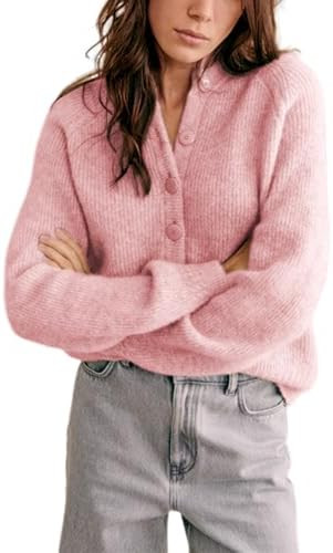 Bianstore Womens Casual Long Sleeve Crewneck Button Down Cardigan Chunky Knit Open Front Sweater ... | Amazon (US)