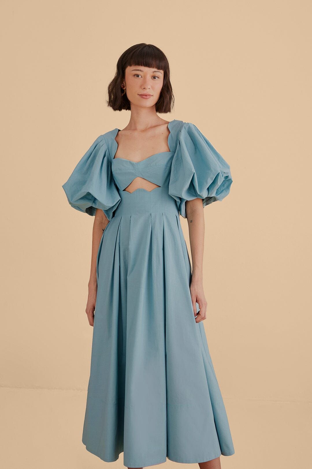 Grey Blue Cut Out Midi Dress | FarmRio
