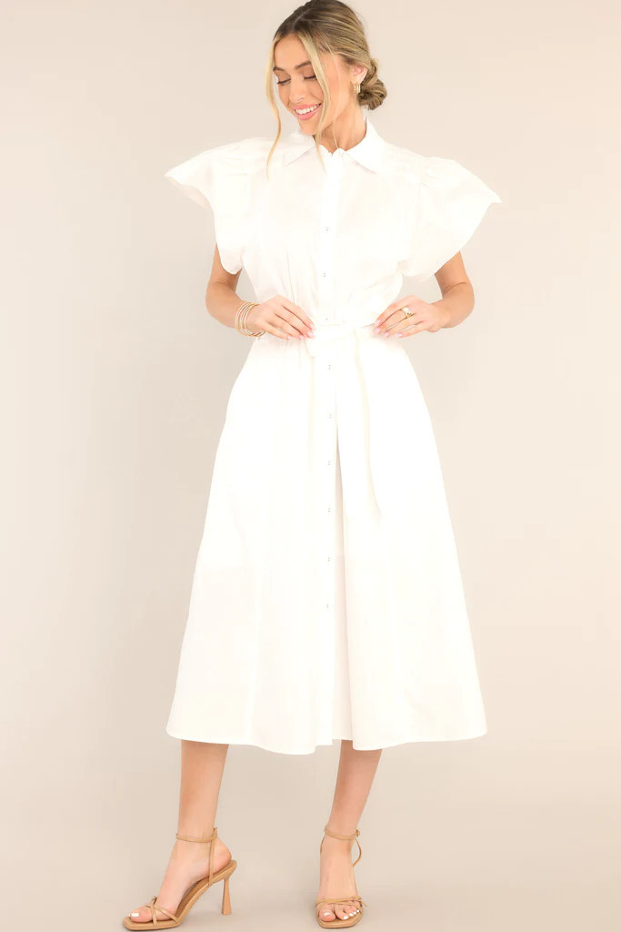 I Just Know White Cotton Button Front Midi Dress | Red Dress 