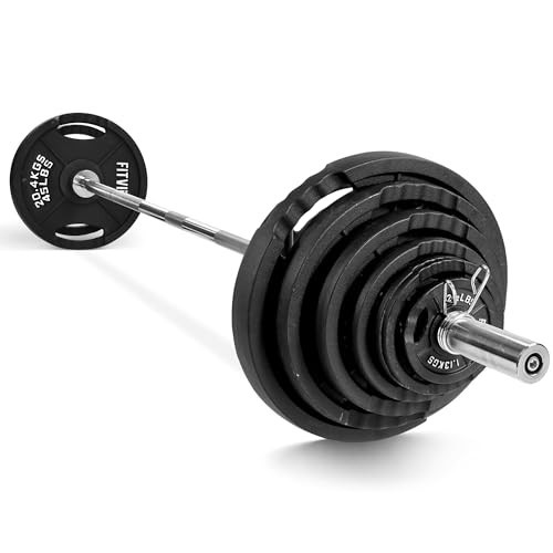 Fitvids 2 Inch Olympic Barbell Weight Plates Set, 255 LB(2.5-45 LB) Barbell Weight Set for Home Gym Strength Training, Double-grip Design | Amazon (US)