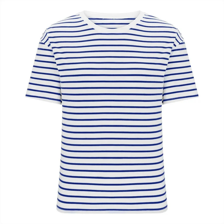 Timegard Tops for Women Striped Drop Shoulder Short Sleeve Basic Tee Shirts Casual Crewneck Comfy... | Walmart (US)