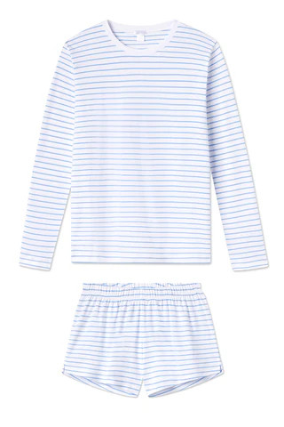 Pima Crew Long-Short Set in Baltic Blue | Lake Pajamas