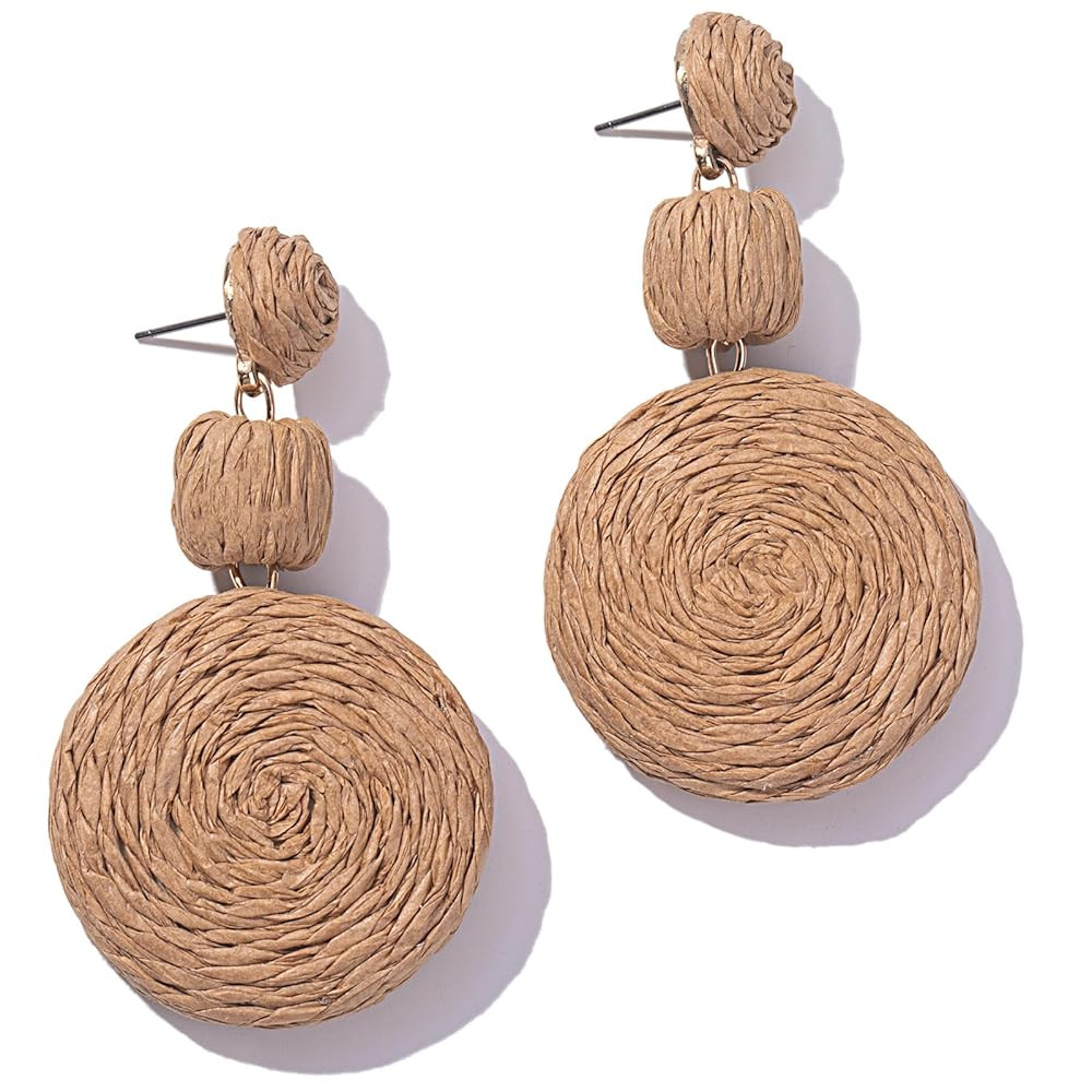 Statement Raffia Boho Round Dangle Ball Earrings - Cute Handmade Summer Bohemian Dangling Jewelry... | Amazon (US)
