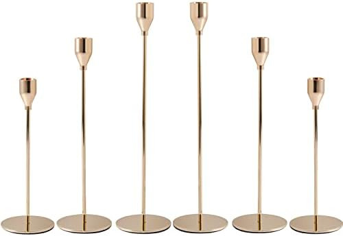French Honey Gold Candle Holders,Set of 6 Tall Taper Candlestick fit for 3/4" Thick Pillar Candle... | Amazon (US)