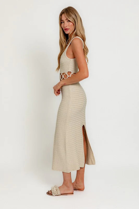 LE LIS Square Neck Sleeveless Crochet Midi Dress | Cream / S | Casual Chic Boutique