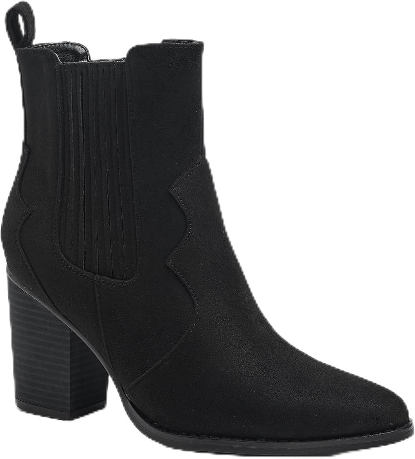 CASEY-04 Chunky Block Heel Suede Ankle Booties, Pointed Toe | Amazon (US)
