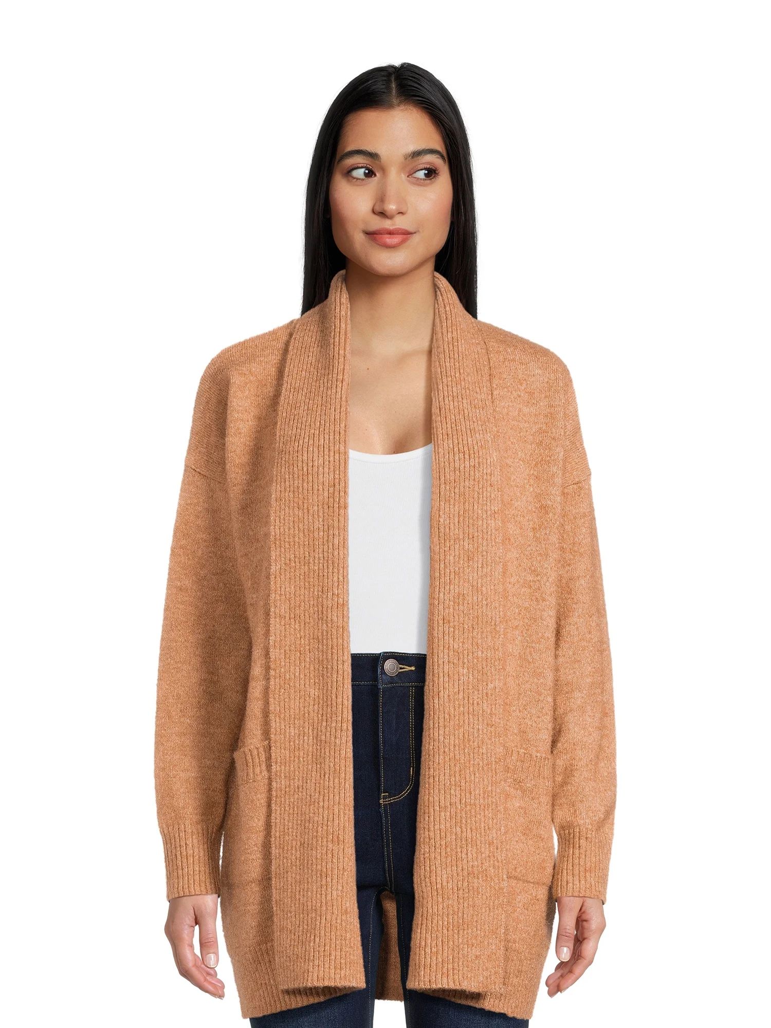 Time and Tru Women's Fuzzy Cardigan Sweater with Pockets, Midweight, Sizes XS-XXXL - Walmart.com | Walmart (US)