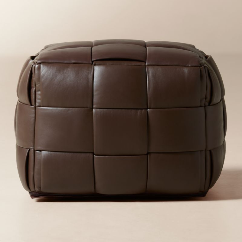 Jabas Brown Woven Leather Pouf | CB2