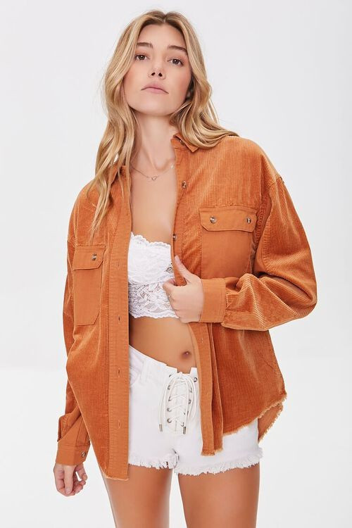 Corduroy Frayed High-Low Shirt | Forever 21 (US)