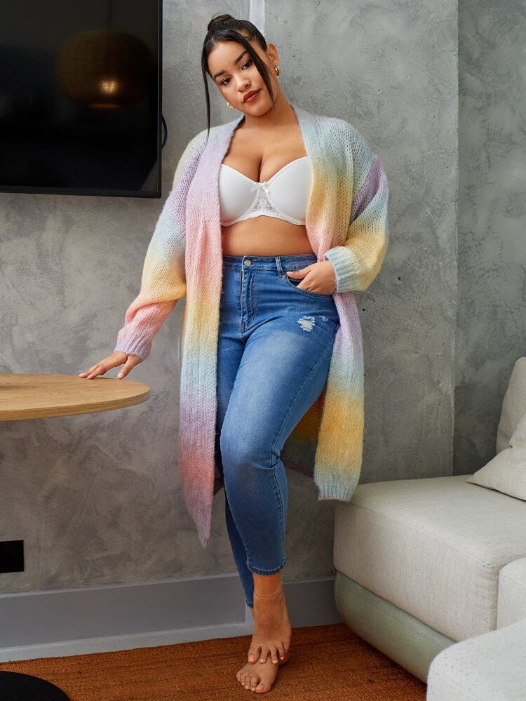 Plus Ombre Pattern Drop Shoulder Cardigan | SHEIN
