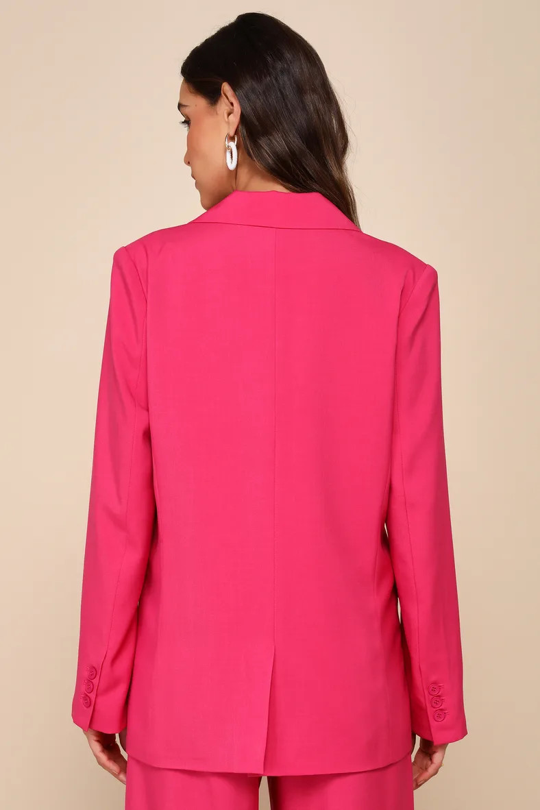 Bold Poise Hot Pink Button-Front Blazer | Lulus