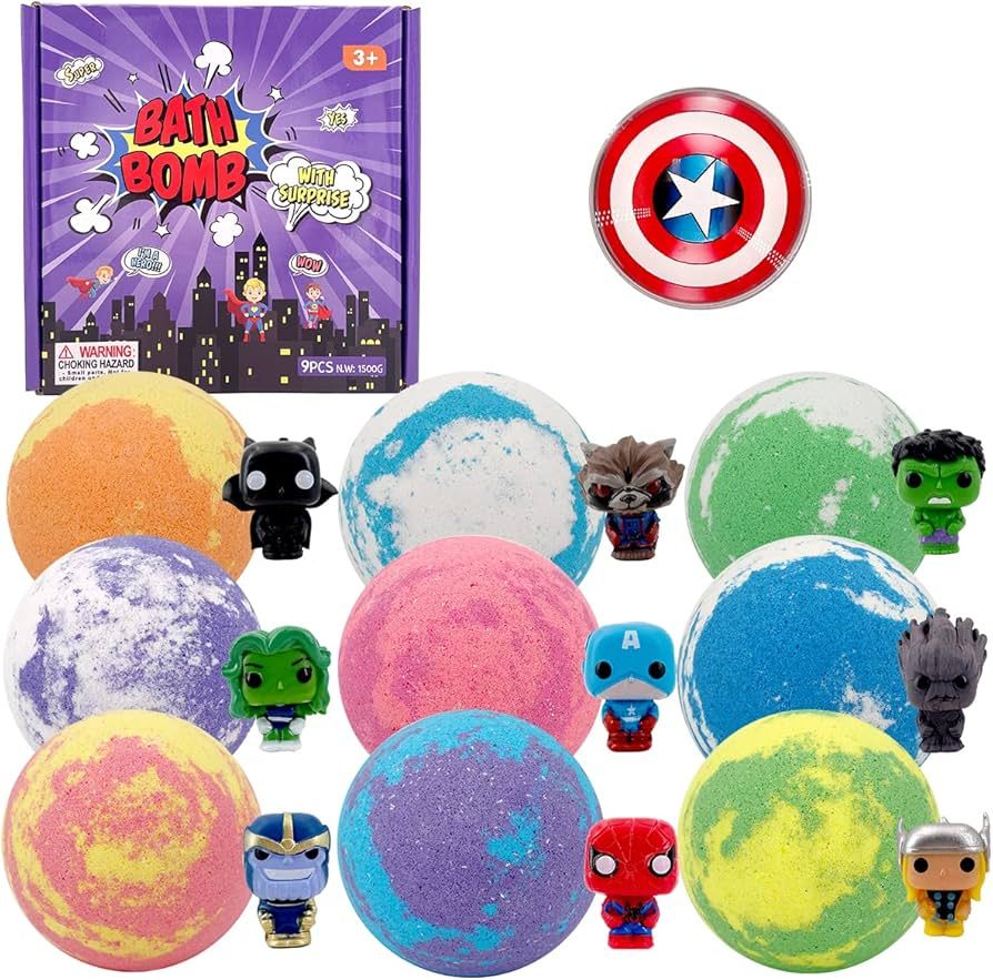 NJSTARC Kids Bath Bombs with Surprise Toys Inside, 9 Pack Huge Bath Bombs for Kids with Surprise ... | Amazon (US)