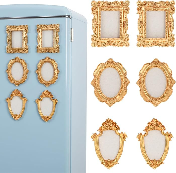 6pcs Magnetic Picture Frames for Refrigerator,Mini Gold Frames Vintage Frame,Wall Hanging Oval Re... | Amazon (US)