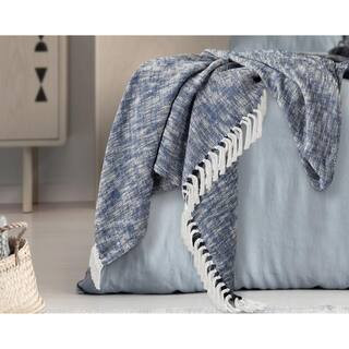 Distressed Navy Blue / Ivory 50 in. x 60 in. Woven Boho Chambray Fringe Throw Blanket 3508A2084D9... | The Home Depot