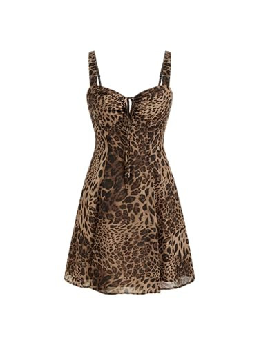 CIDER Leopard Print Mini Dress for Women Mesh Sleeveless Cocktail Party Dresses Going Out Date Night Outfits Summer Fall Y2K | Amazon (US)