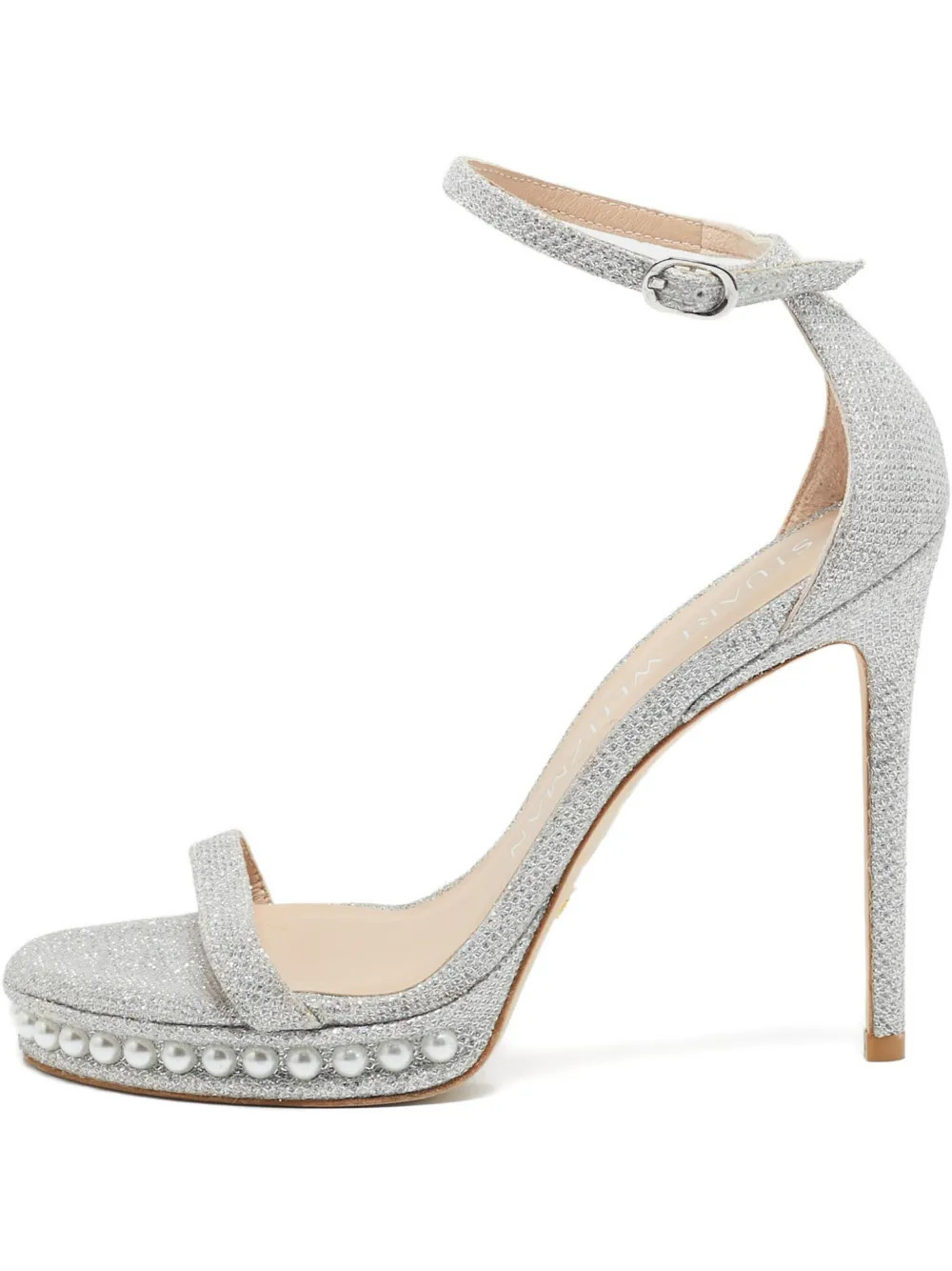 Stuart Weitzman glitter pearl-embellished sandals - Silver | Farfetch Global