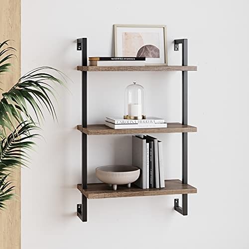 Nathan James Theo 3-Shelf Small Bookcase, Floating Wall Mount Bookshelf with Wood and Industrial ... | Amazon (US)
