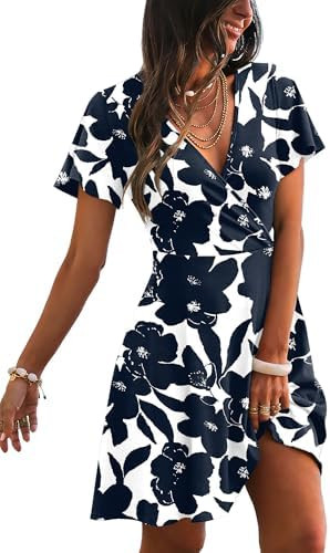 RUMIA Womens Casual Dresses Wrap V Neck Dress A-Line Ruffle Sleeve Summer Sundress Fashion 2026 | Amazon (US)