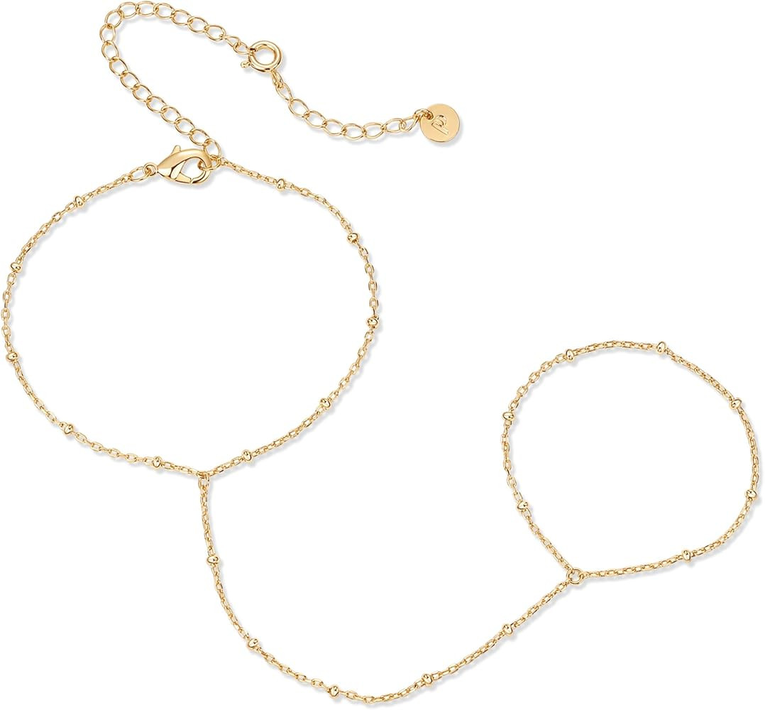 PAVOI 14K Gold Plated Freshwater Pearl Gold Hand Chain Bracelet for Women - Trendy Ring Bracelet ... | Amazon (US)