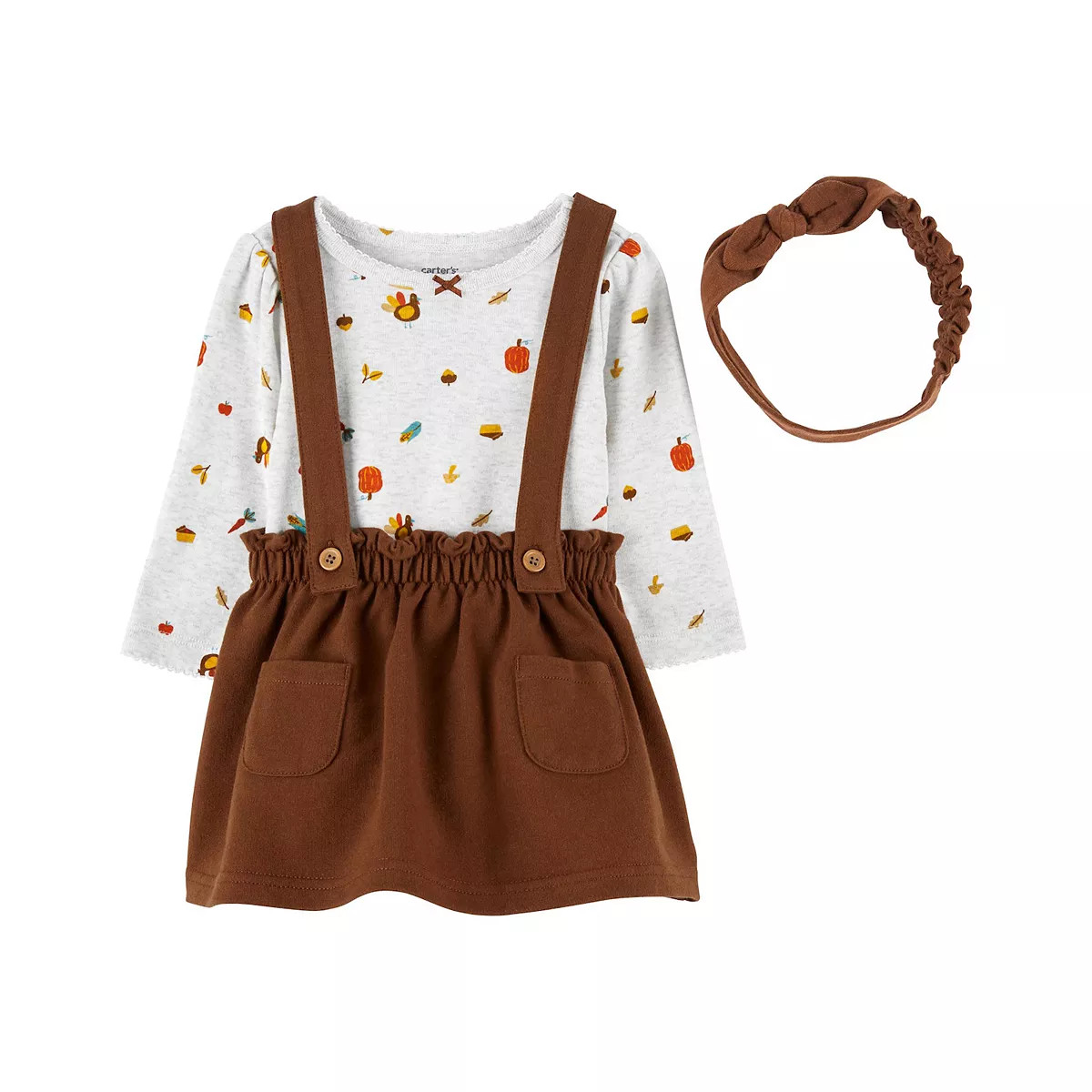 Baby Girl Carter's 3-Piece Thanksgiving Bodysuit, Jumper & Headband Set | Kohl's