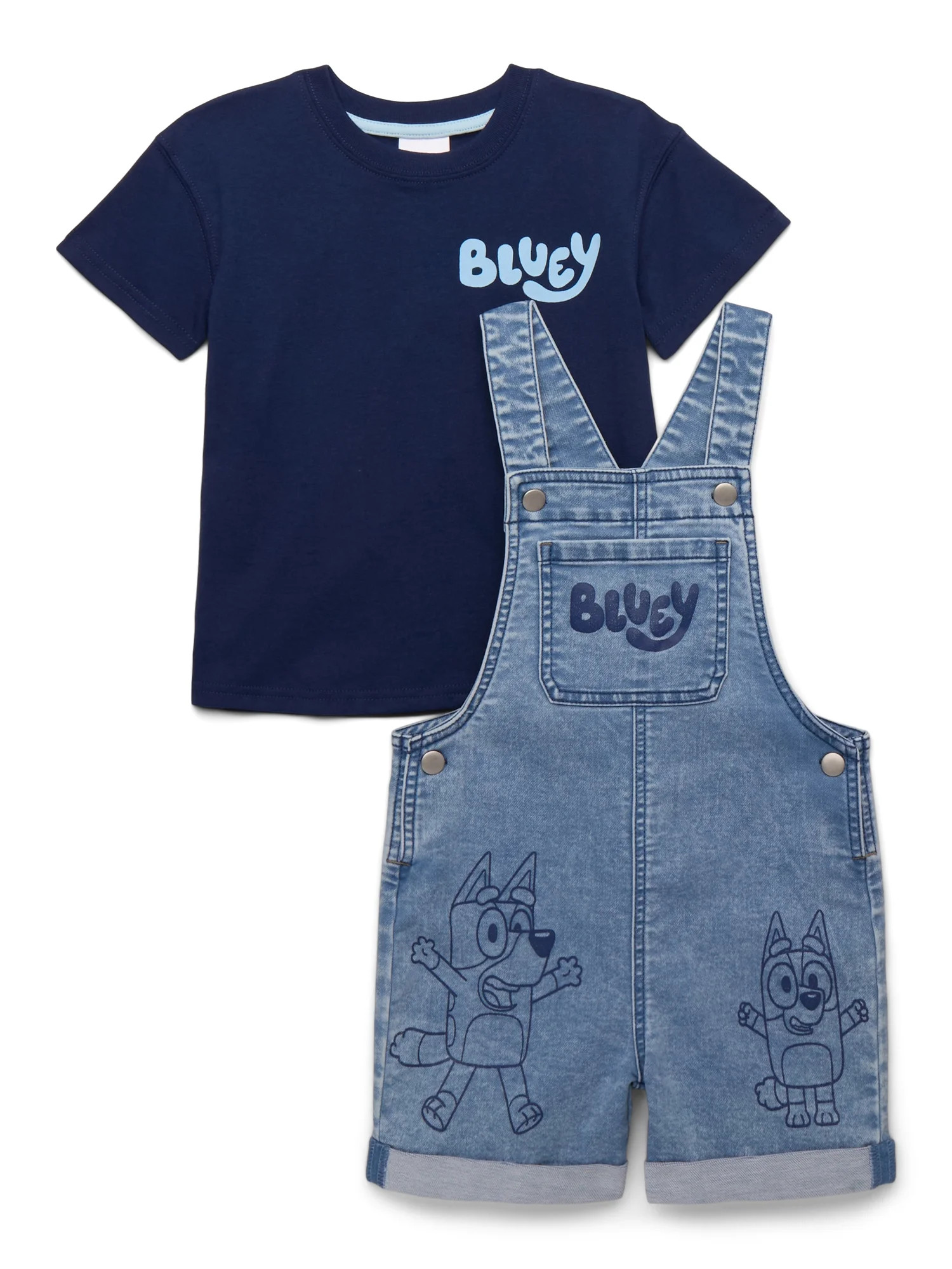 Bluey Toddler Boy Denim Shortall and Short Sleeve Tee Set, 2-Piece, Sizes 12M-5T | Walmart (US)
