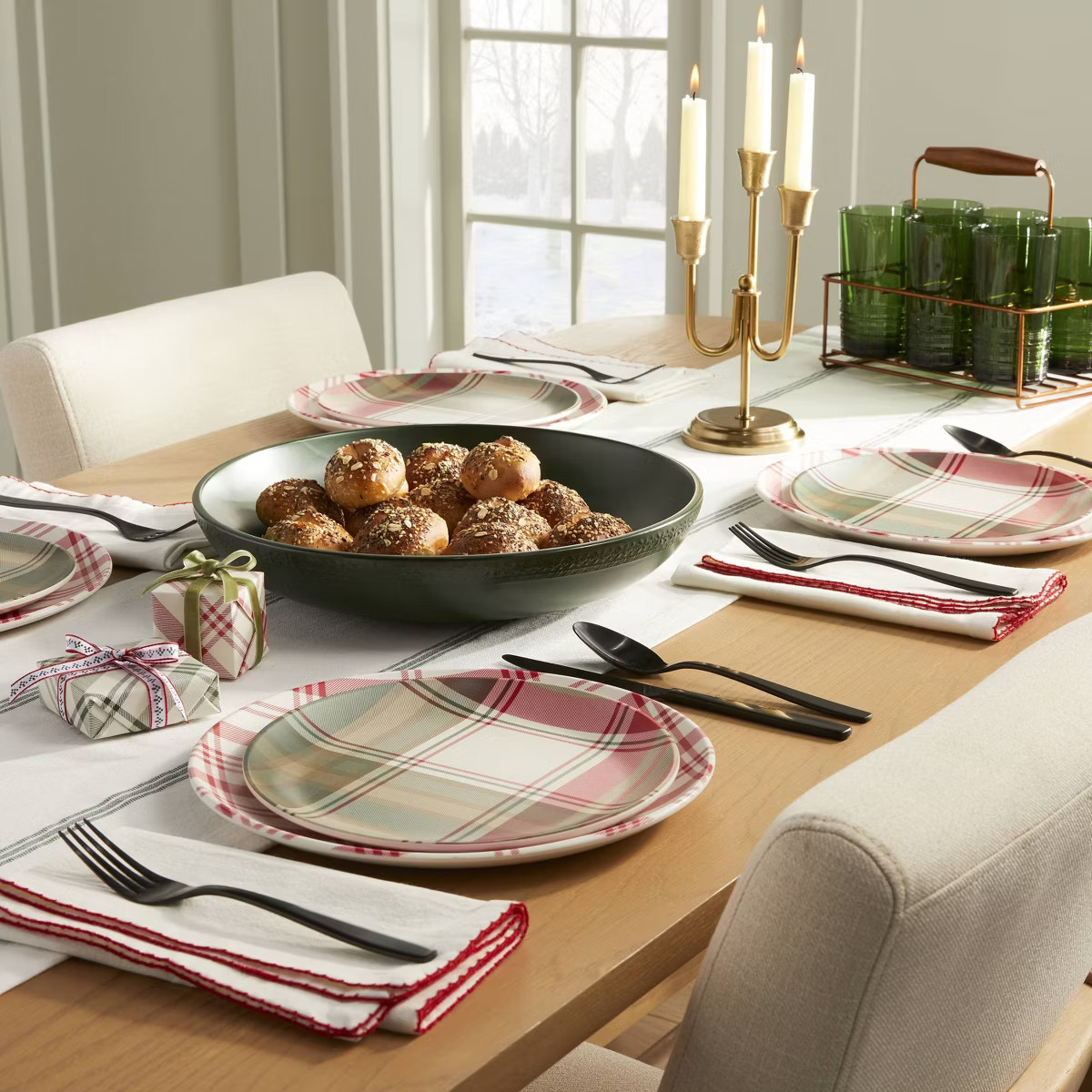 106oz Nordic Christmas Trim Shallow Stoneware Serving Bowl Green - Hearth & Hand™ with Magnolia | Target