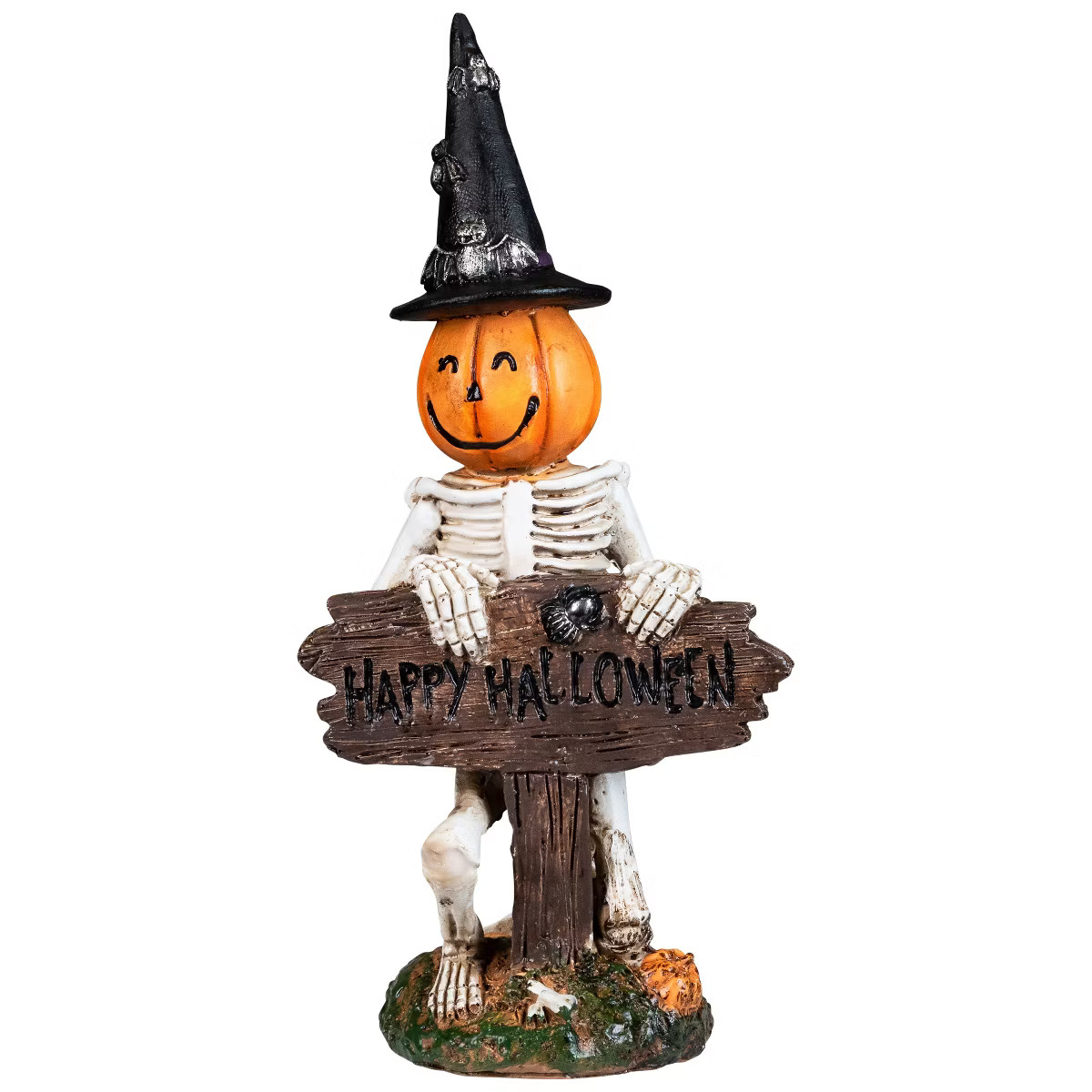 Northlight Jack-O-Lantern Skeleton in Witch's Hat and Happy Halloween Sign - 9.5" | Target